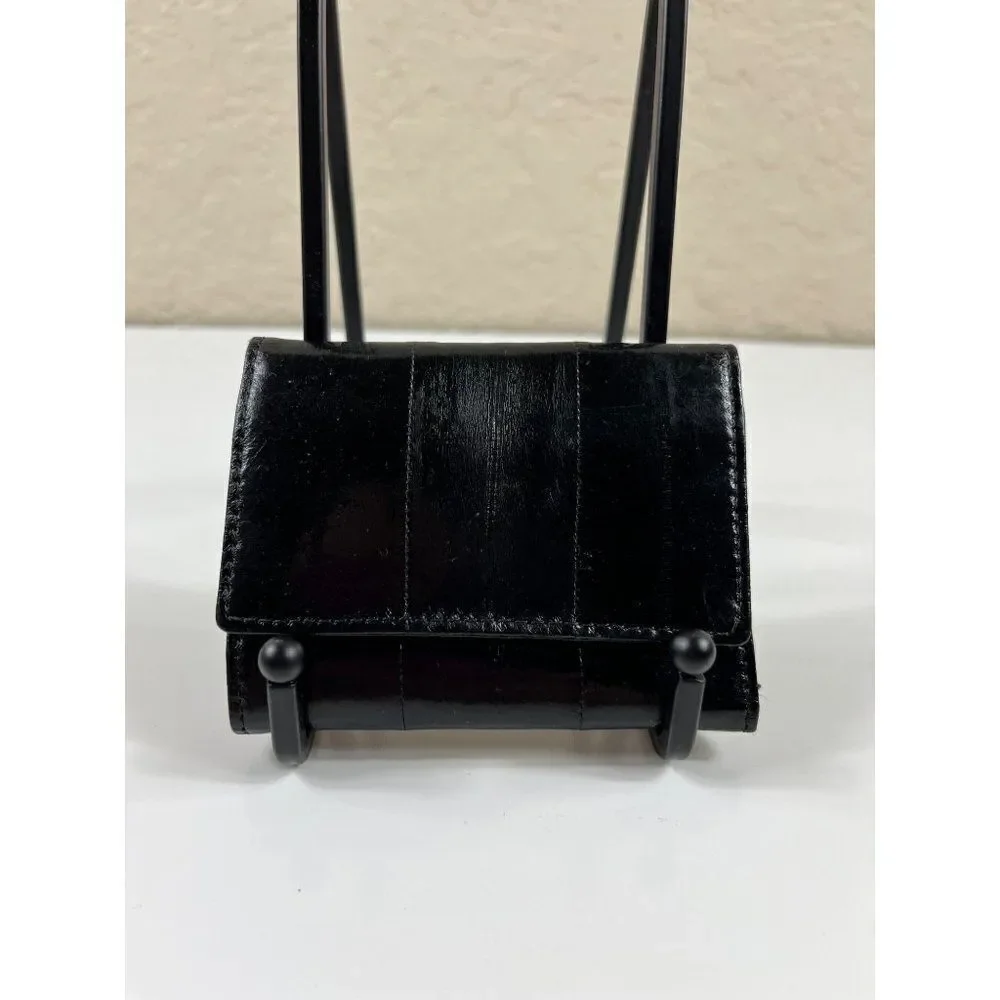 Austin Grey Geniune Eelskin Trifold Keyholder Snap Wallet Black Unisex